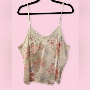 Vintage Vanity Fair Floral Lace Camisole Top Ivory Pink Adjustable Straps 34